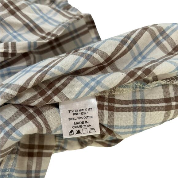 Haute Monde Boho Blue Plaid Strappless Smocked Cropped Peplum XL Cottagecore - Picture 7 of 7